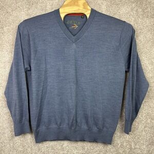 ORVIS 100% Merino Wool Blue V-Neck Sweater Men's Size‎ Large